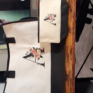 Totes Black and Cream Floral Tote Set